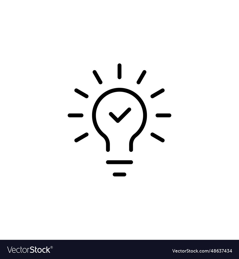 Black bulb with checkmark like quick tip line icon
