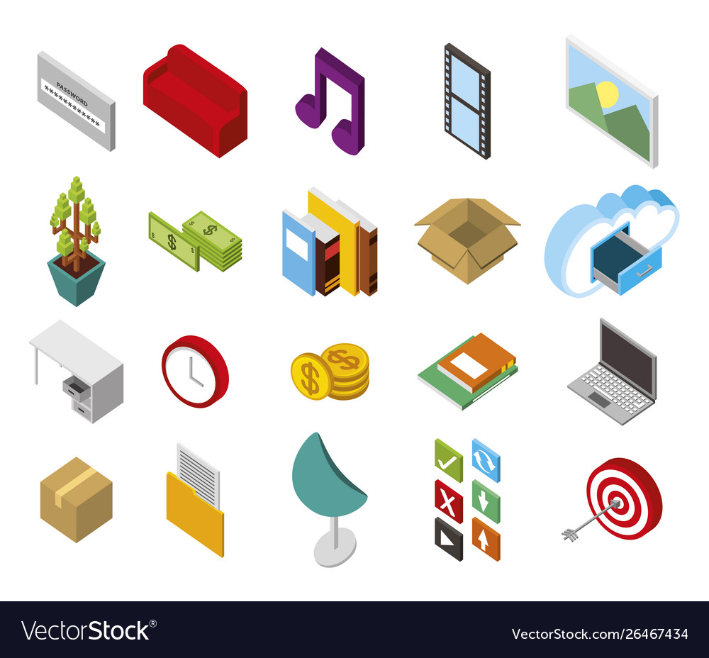 Bundle data center storage isometric set icons