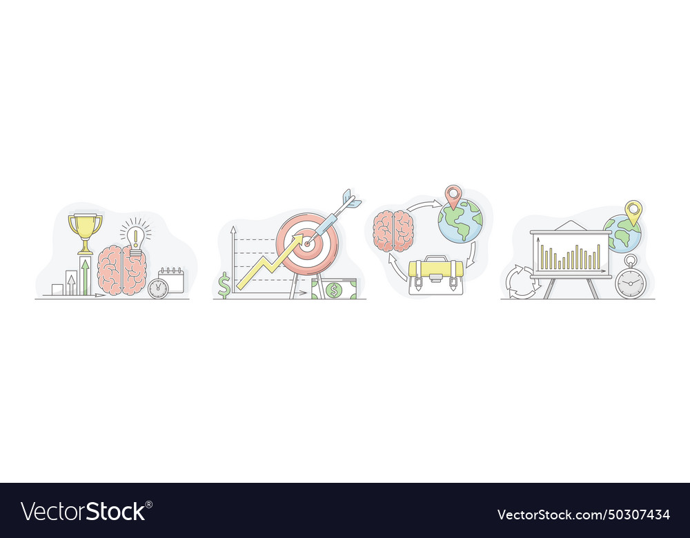 Business process and startup project linear vector image Business process and startup project linear