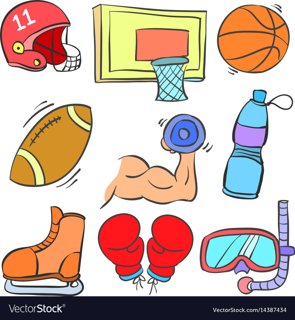 Collection of sport equipment doodle style