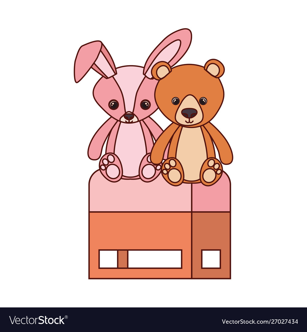 Cute bear and rabbit stuffed baby toys in chair