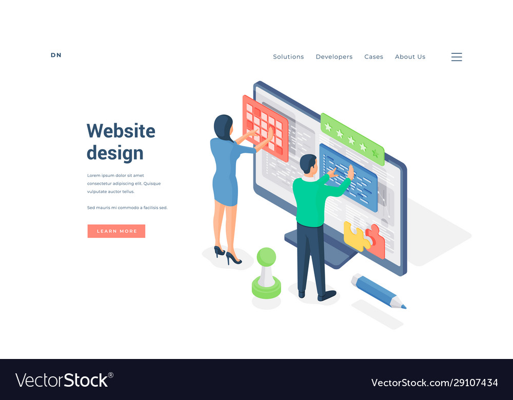 Designers working on website ui isometric vector image Designers working on website ui isometric