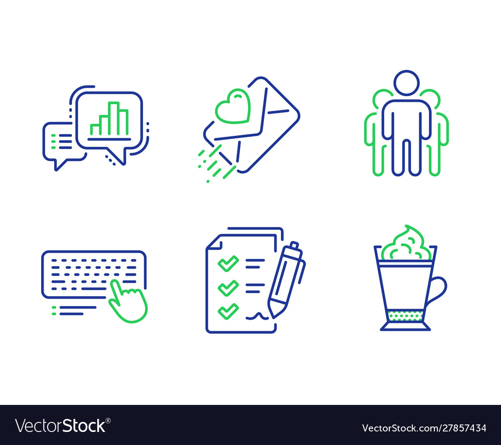 Graph chart survey checklist and group icons set vector image Graph chart survey checklist and group icons set