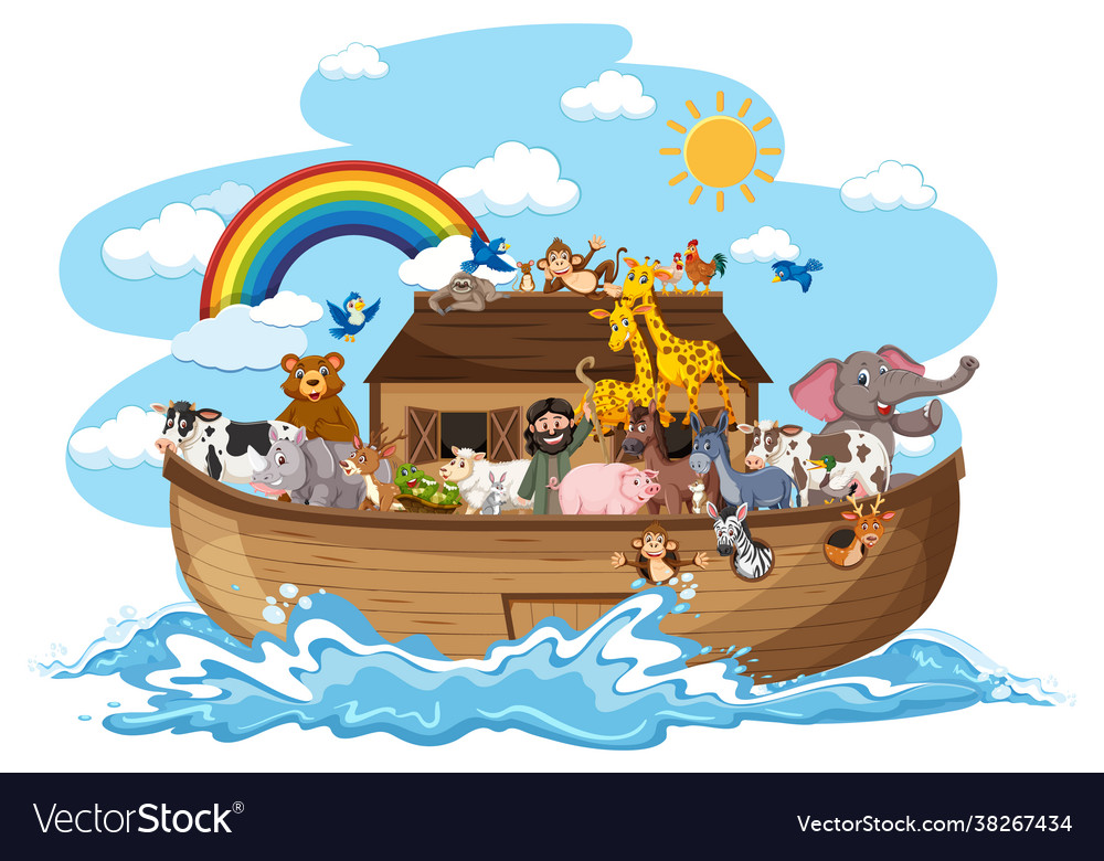 Noahs ark with animals on water wave isolated Vector Image