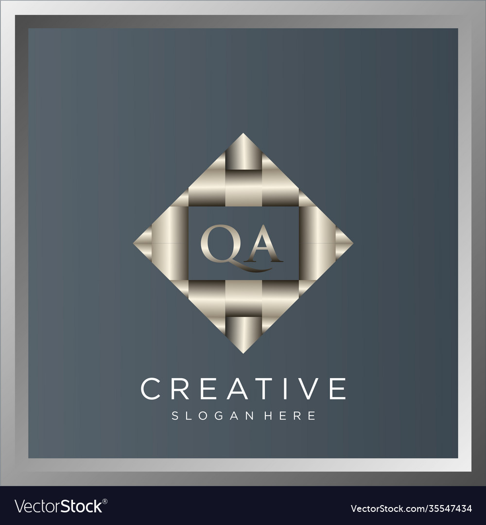 Qa initial shiny 3d metallic silver logo monogram