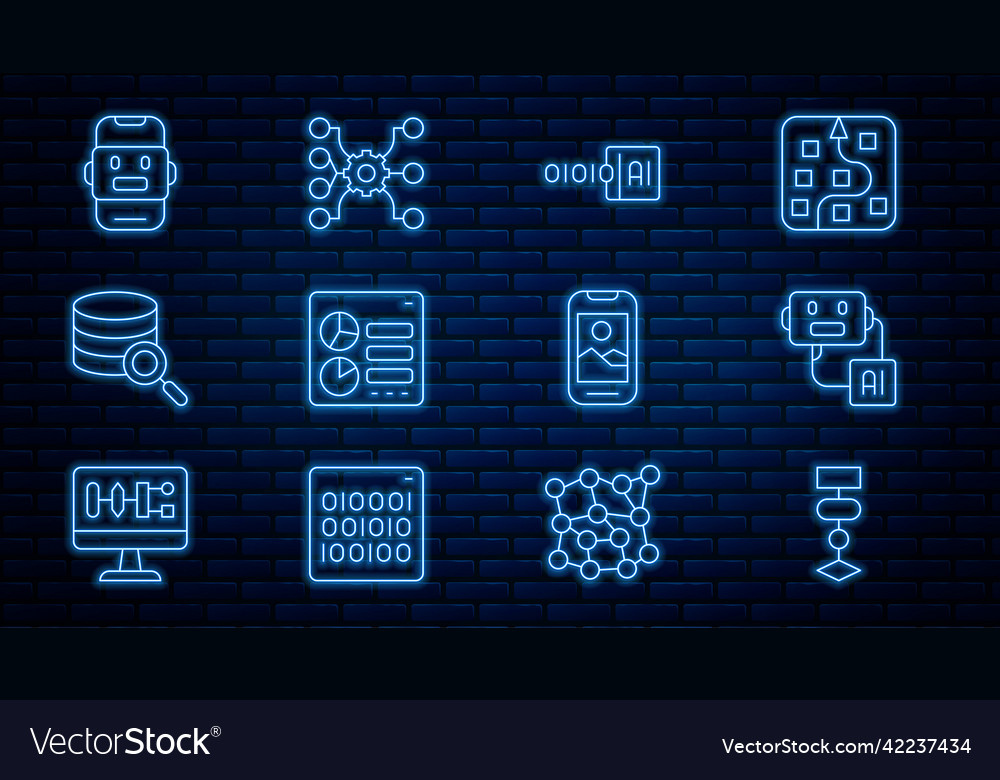 Set line algorithm artificial intelligence robot vector image Set line algorithm artificial intelligence robot