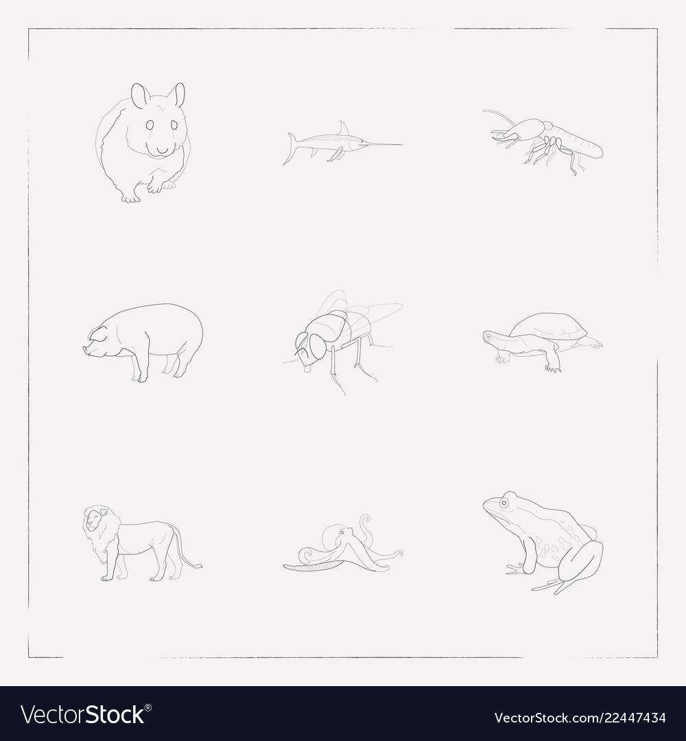 Set of alive icons line style symbols with pig