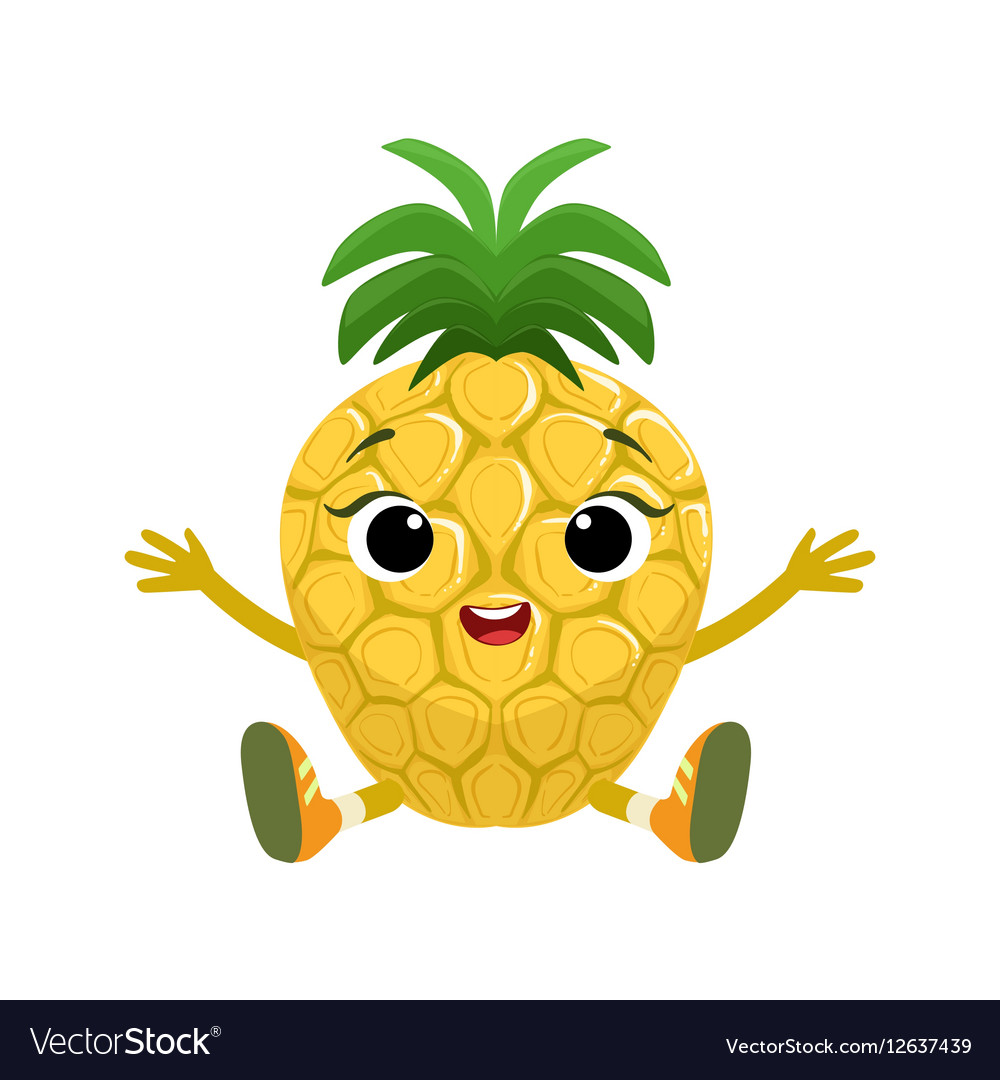 Big Eyed Cute Girly Pineapple Character Sitting Vector Image