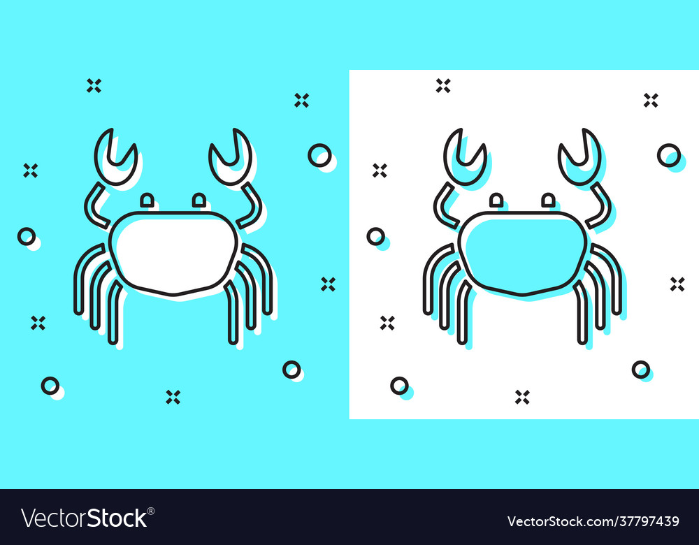 Black line crab icon isolated on green and white