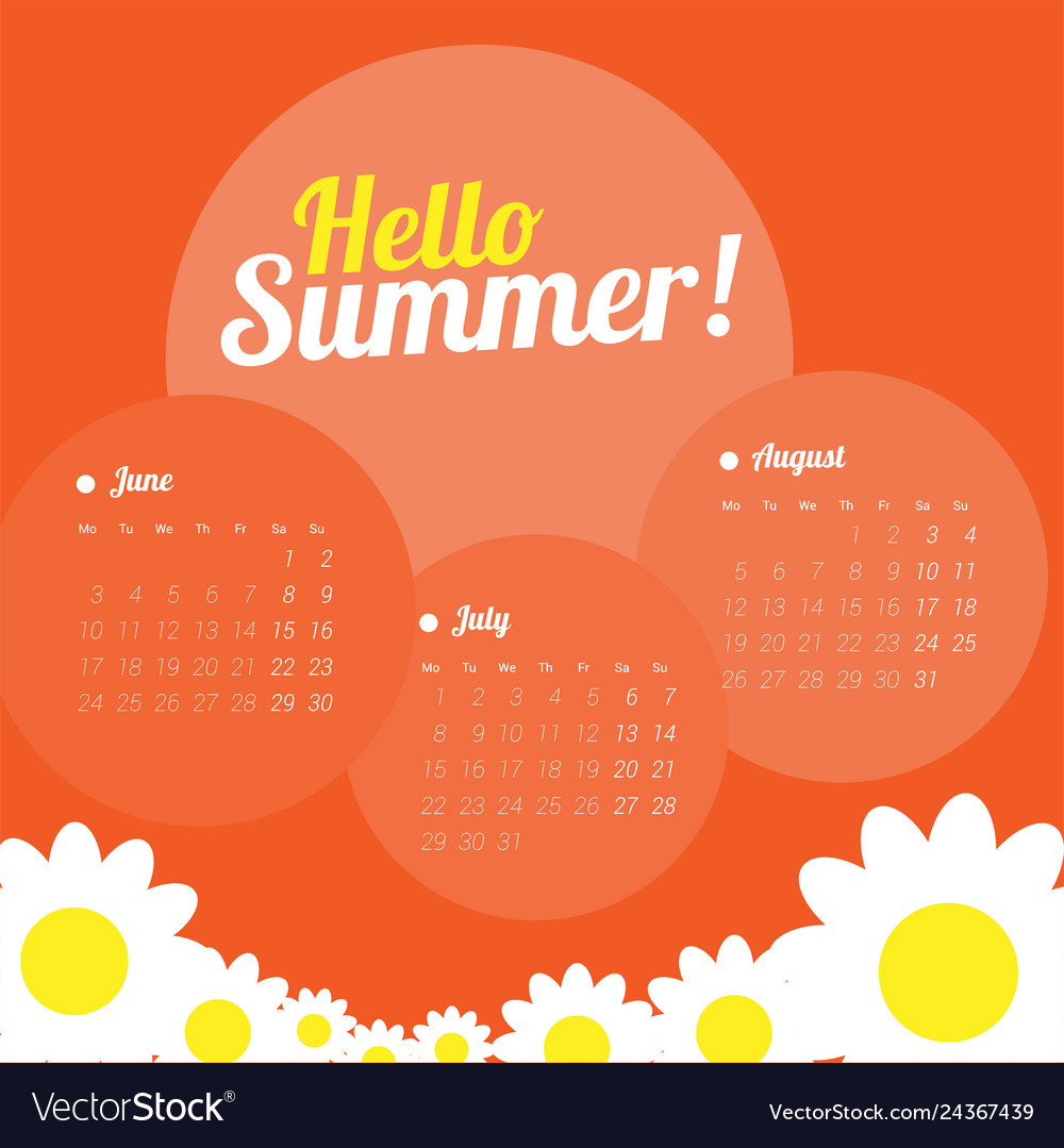 Calendar for three months for the summer season Vector Image