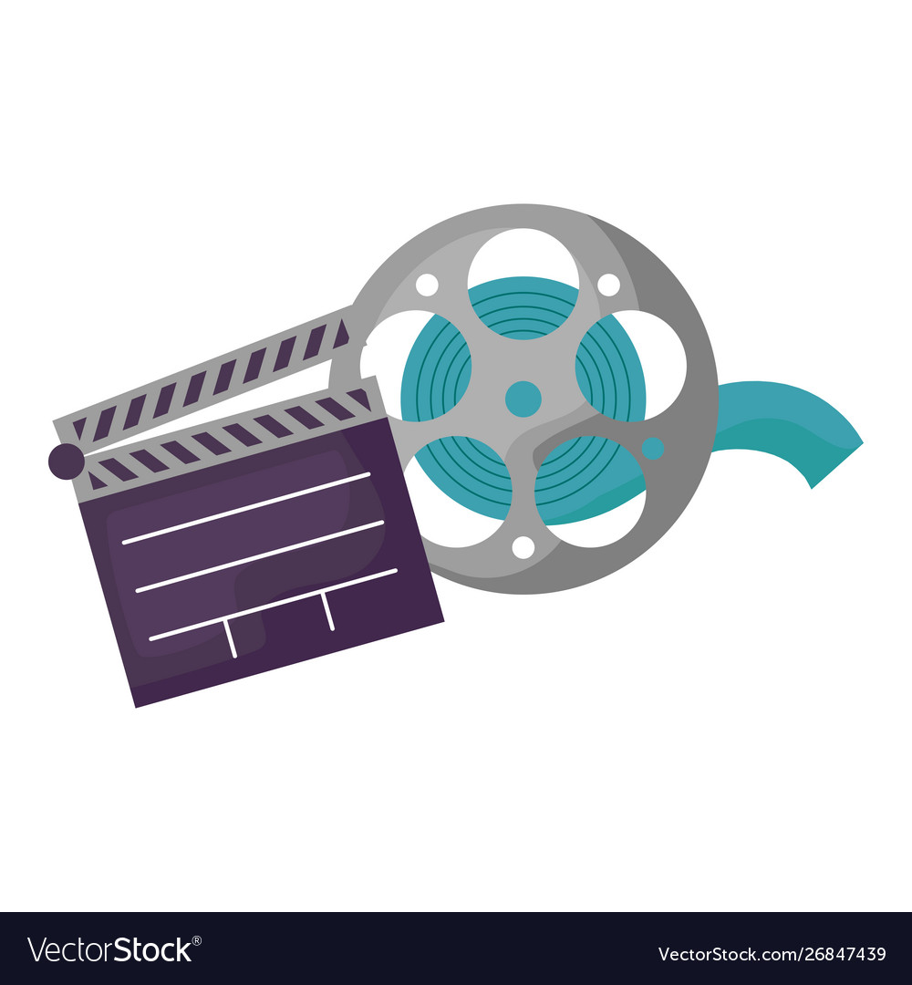 Clapboard cinema with tape reel isolated icon