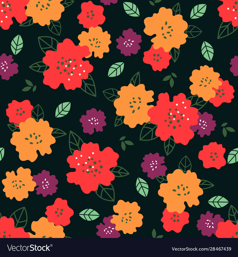 Cute seamless floral pattern on dark