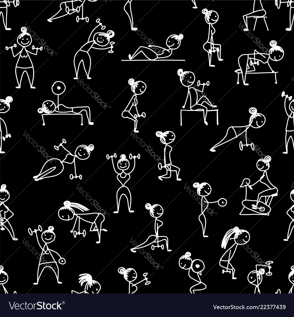 Girls doing sport exercises seamless pattern