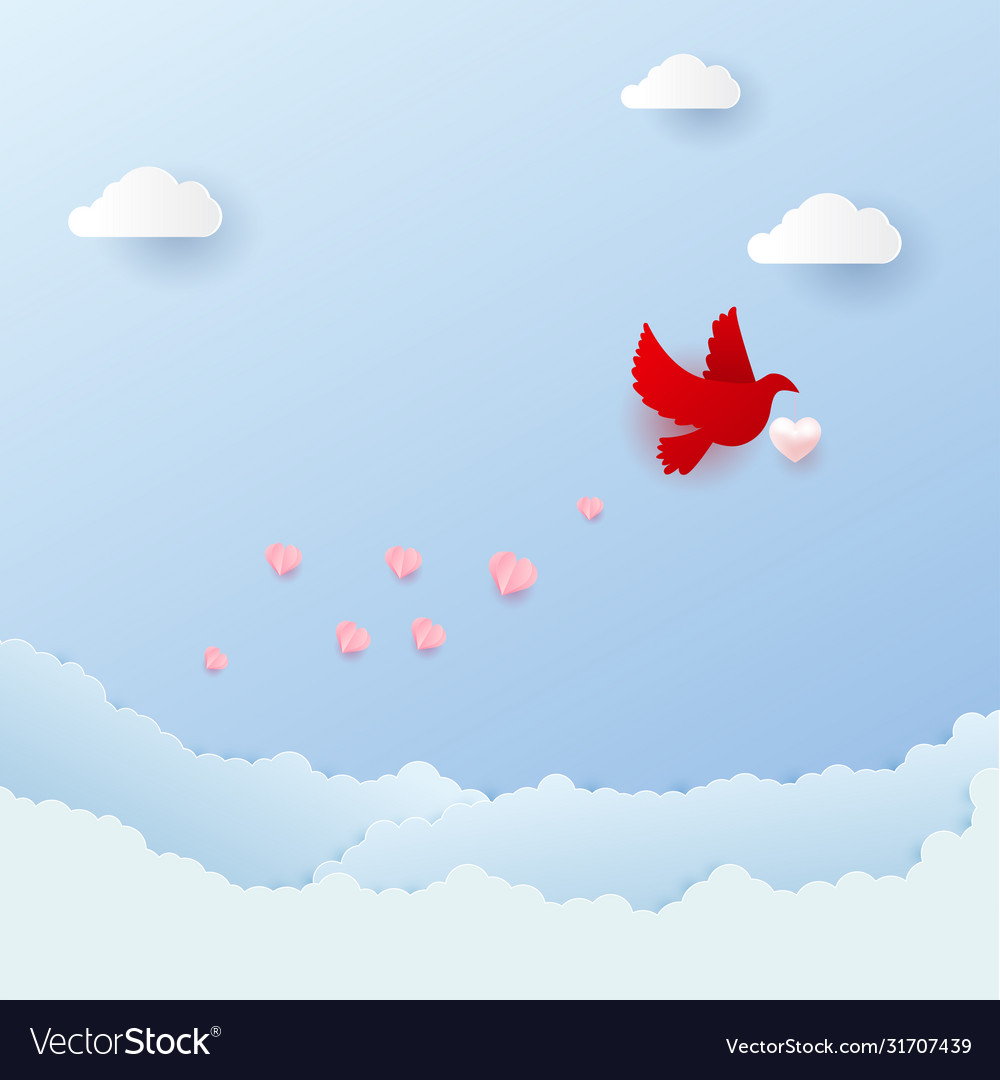 Frohe Valentinstag Origami mit fliegenden Vögeln vector image Frohe Valentinstag Origami mit fliegenden Vögeln