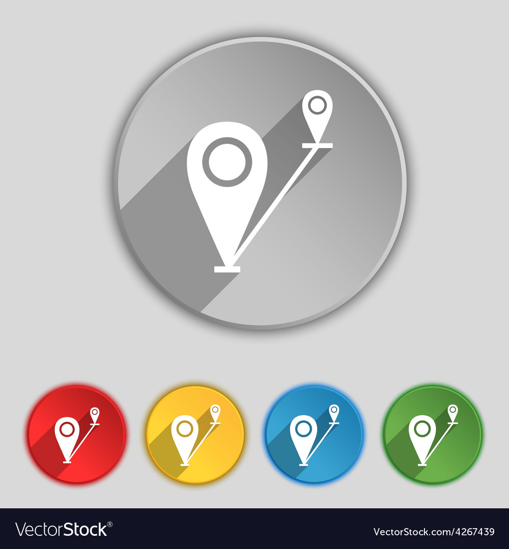 Map pointer icon sign symbol on five flat buttons
