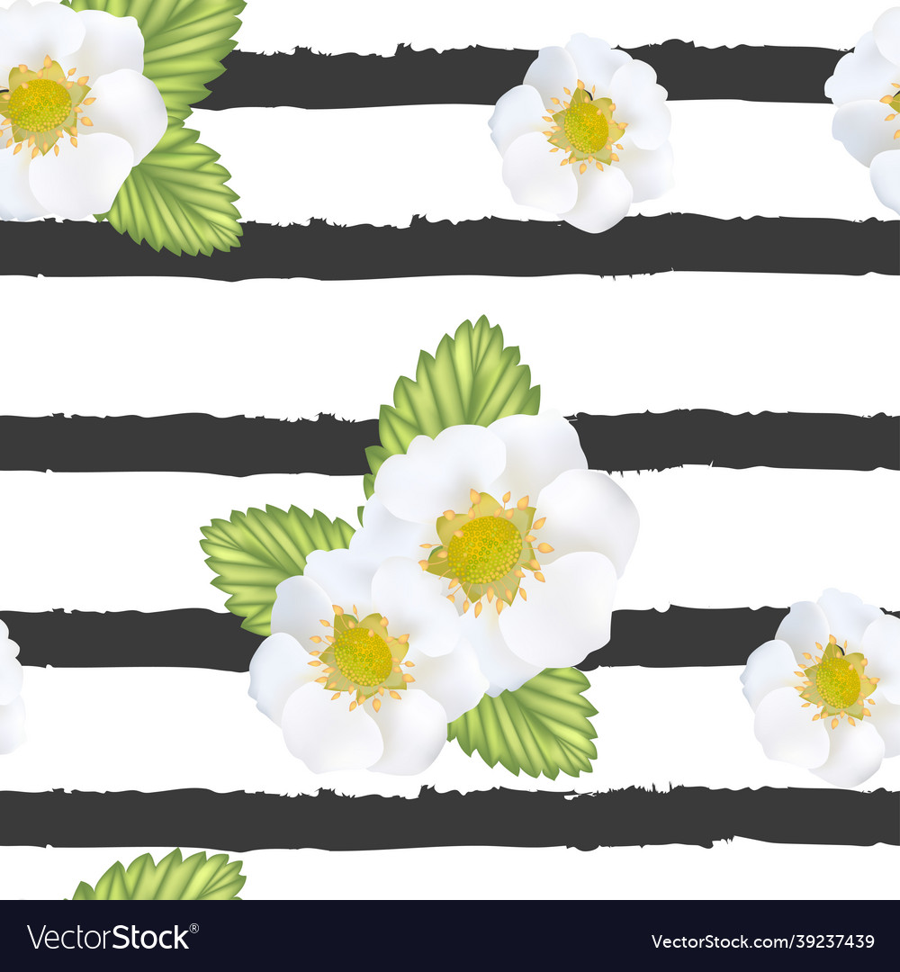 Navy striped print with bouquets of flowers