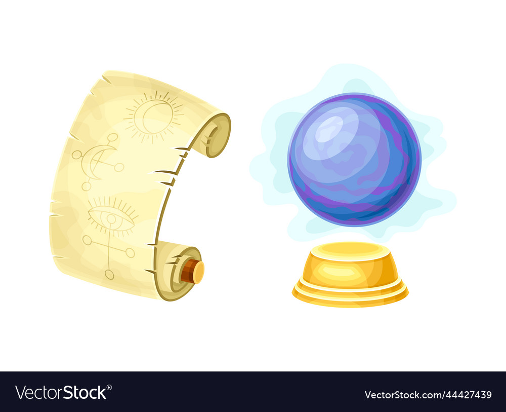 Old paper scroll with spell symbol and crystal Vector Image Old paper scroll with spell symbol and crystal