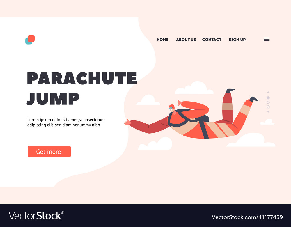 Parachute jump landing page template parachuting Vector Image