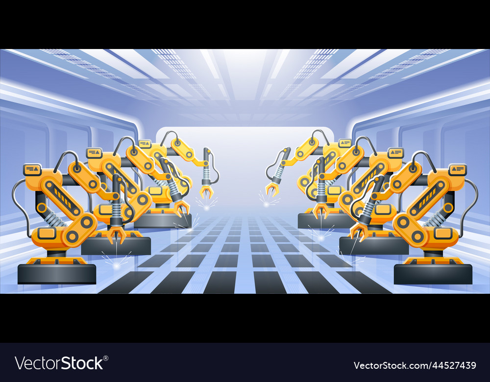 Robot assembly line in factory