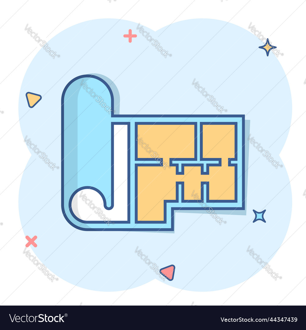 Room plan icon in comic style blueprint cartoon