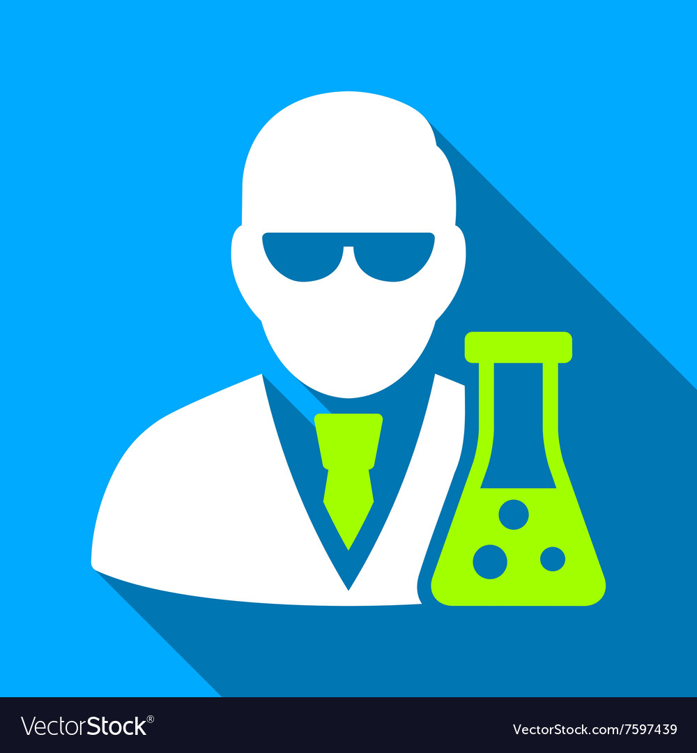 Scientist with flask flat long shadow square icon