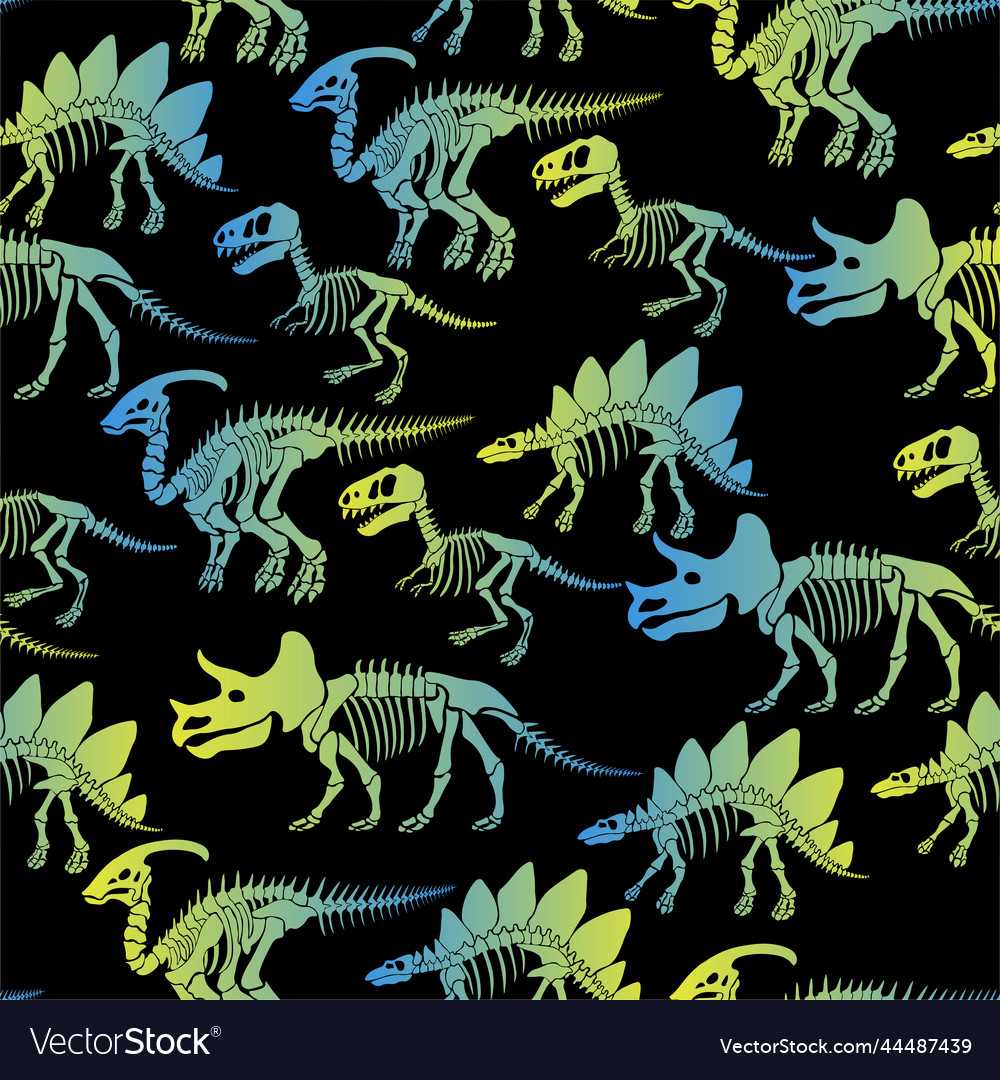 Seamless pattern with dinosaur skeleton