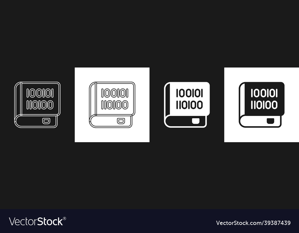 Set books about programming icon isolated on black vector image Set books about programming icon isolated on black