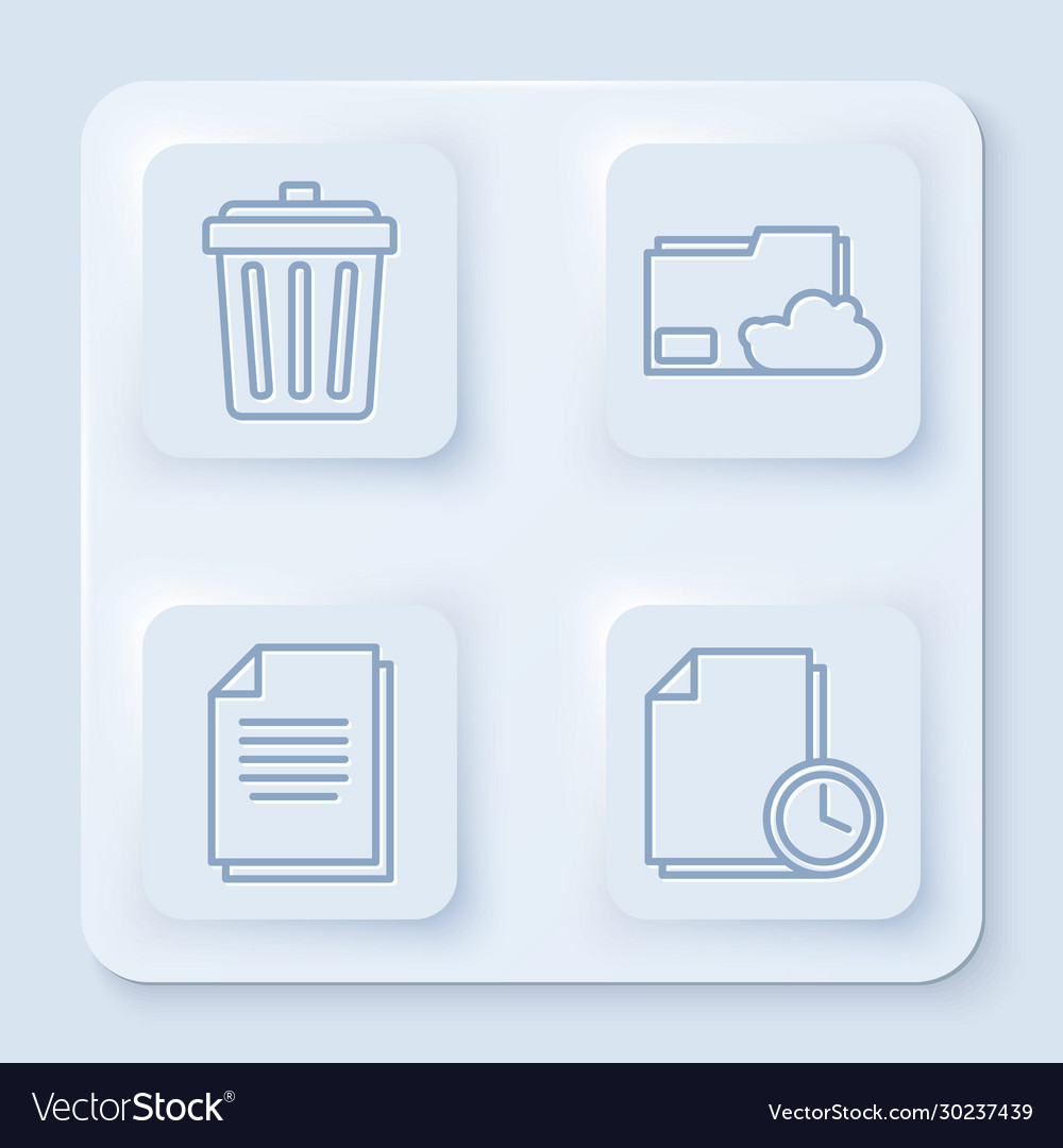 Set line trash can cloud storage text document vector image Set line trash can cloud storage text document
