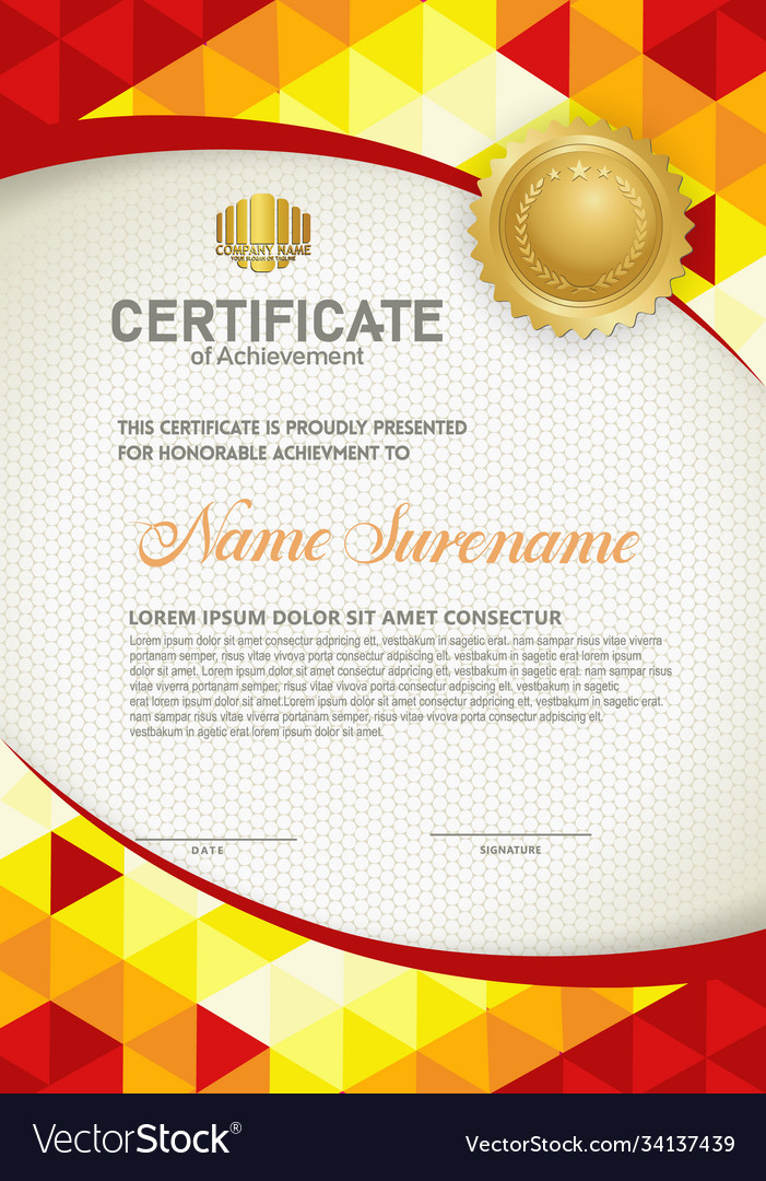 Vertical certificate template with triangle vector image Vertical certificate template with triangle