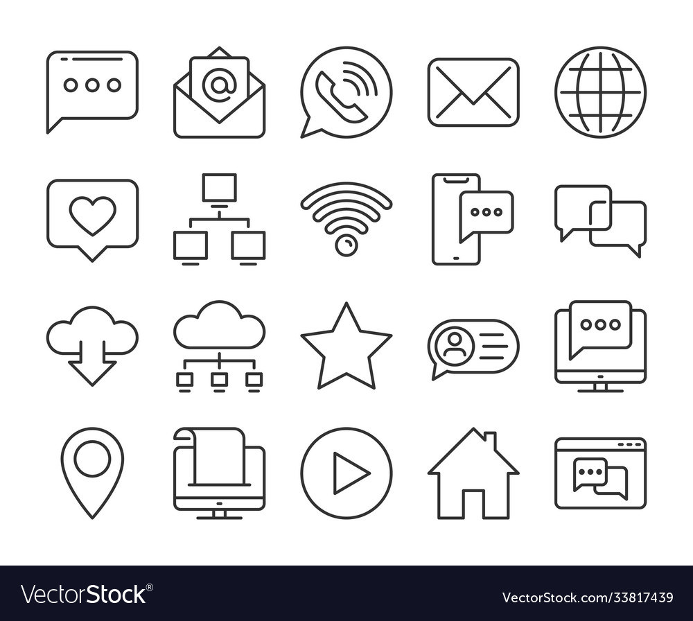Web icon internet communication line icons set vector image Web icon internet communication line icons set