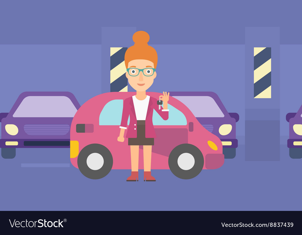 Woman holding keys from new car Royalty Free Vector Image