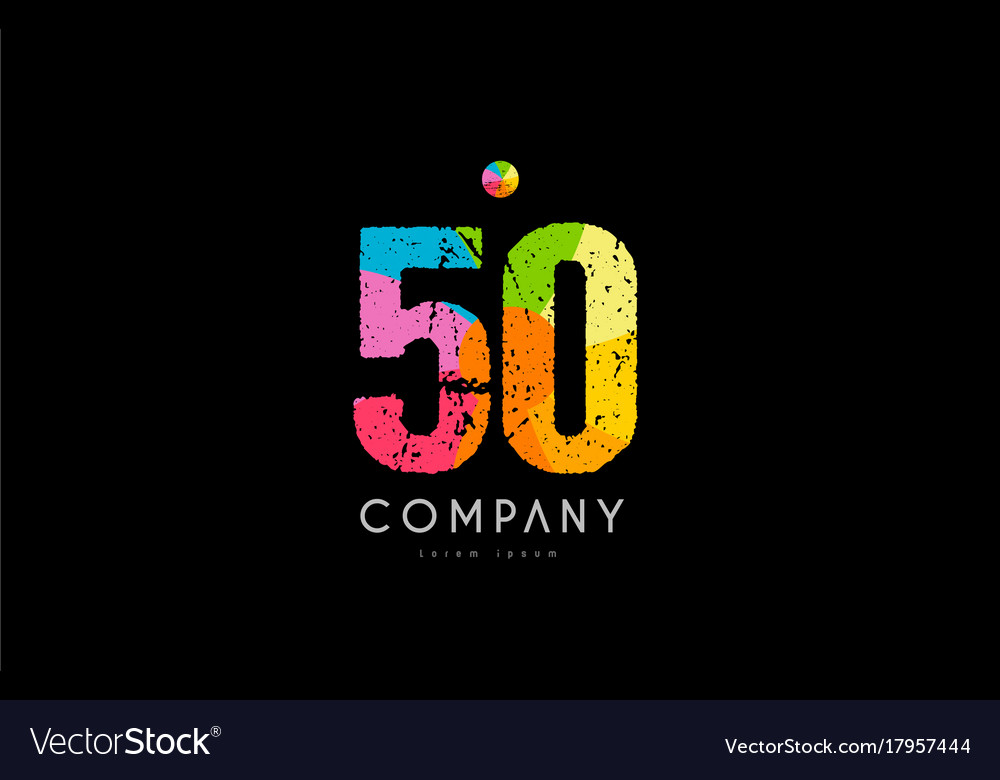 50 number grunge color rainbow numeral digit logo Vector Image