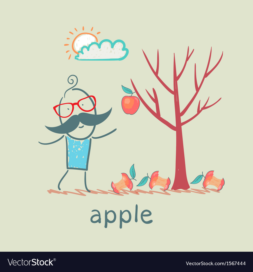 A man stands with tree on which one apple
