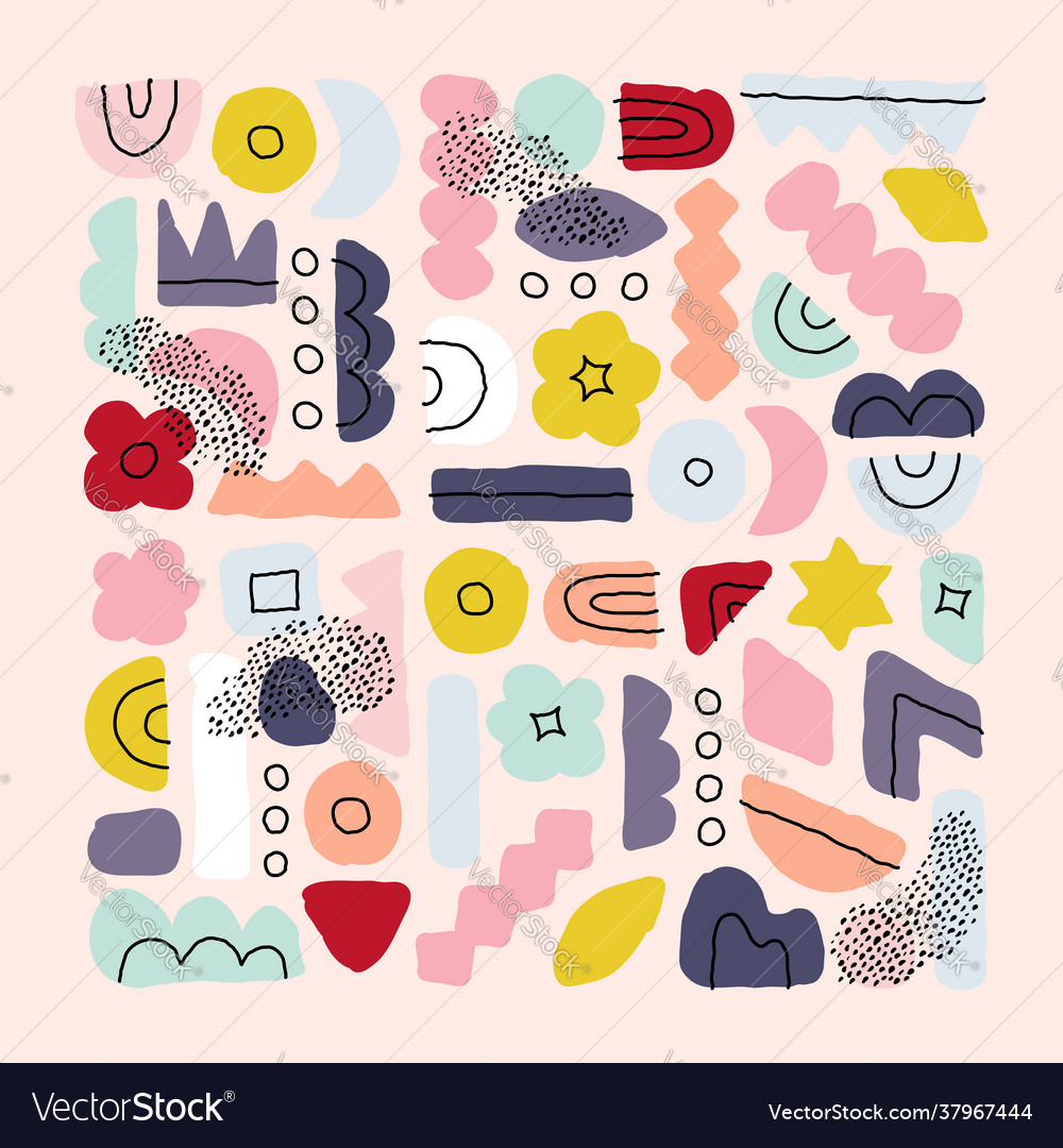Abstract hand drawn doodle objects and shapes set Vector Image Abstract hand drawn doodle objects and shapes set