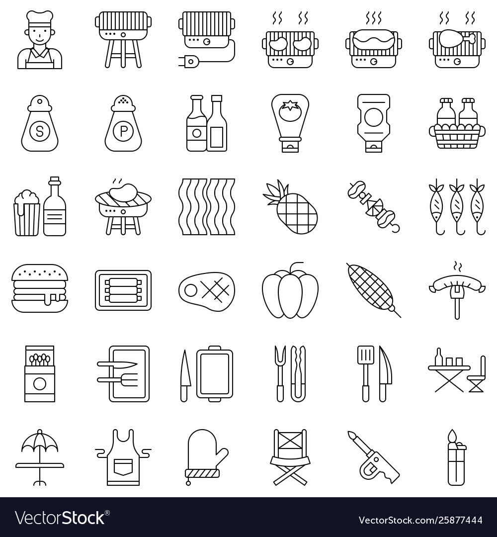 Barbecue related icon set line style editable