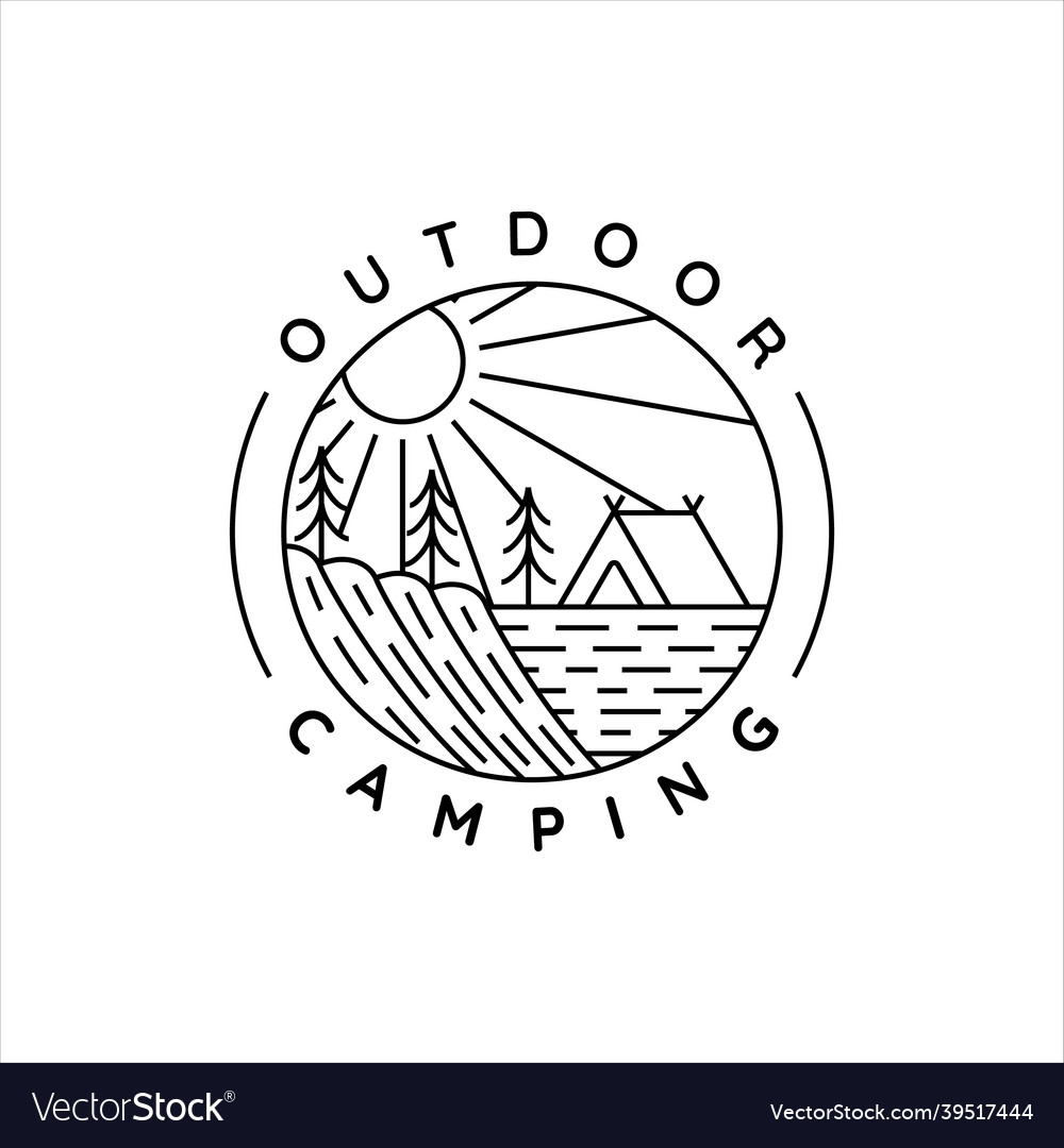 Camping logo line art simple minimalist template Vector Image