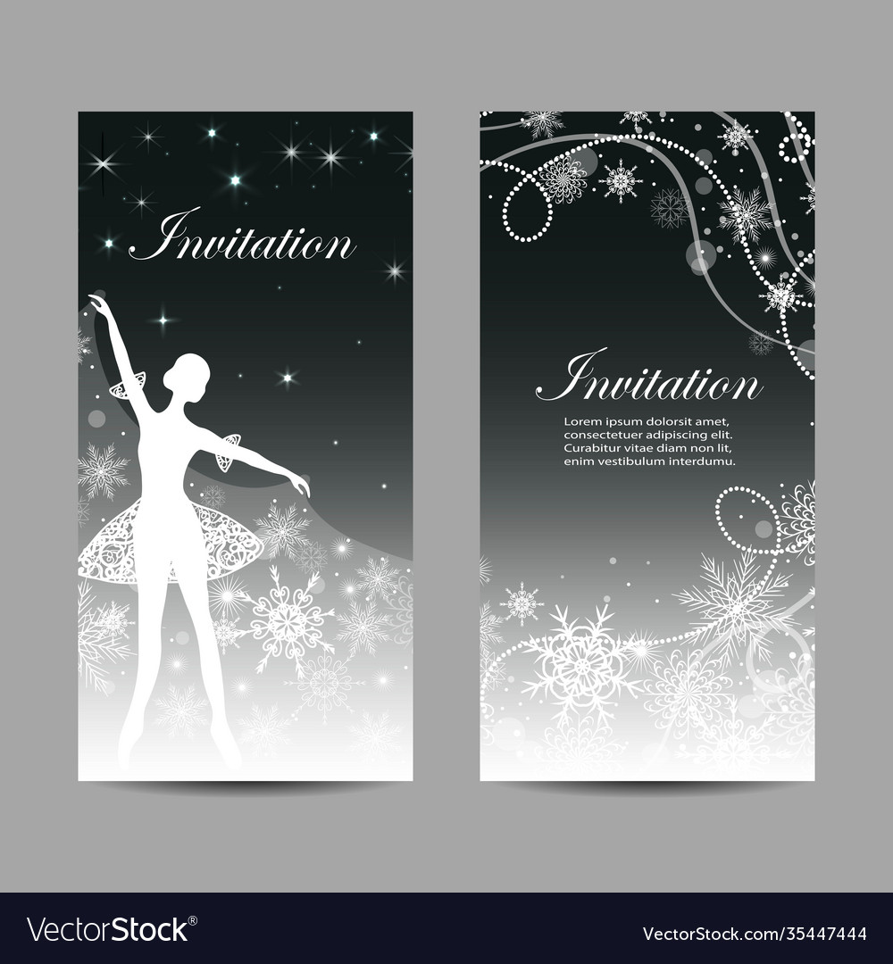 Christmas and new year invitations with ballerina vector image Christmas and new year invitations with ballerina