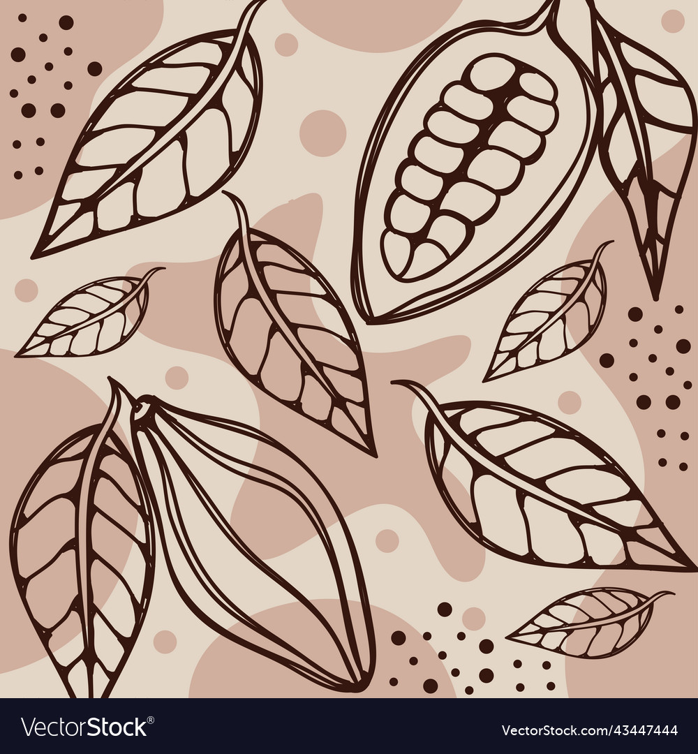 Cocoa fruits and leafs pattern