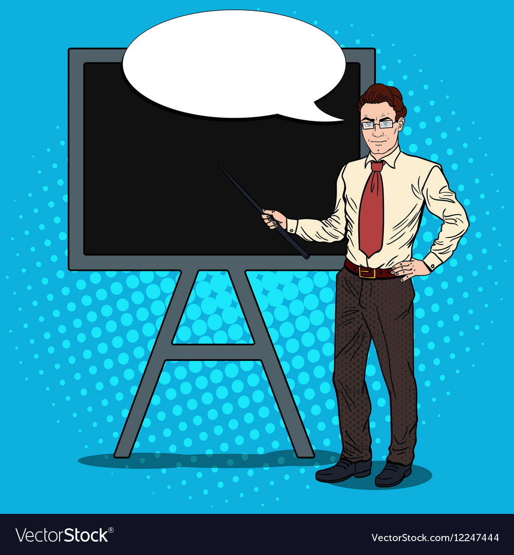 Pop art businessman with pointer stick