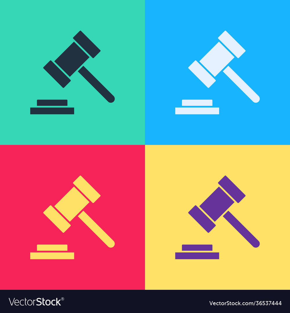 Pop art judge gavel icon isolated on color vector image Pop art judge gavel icon isolated on color