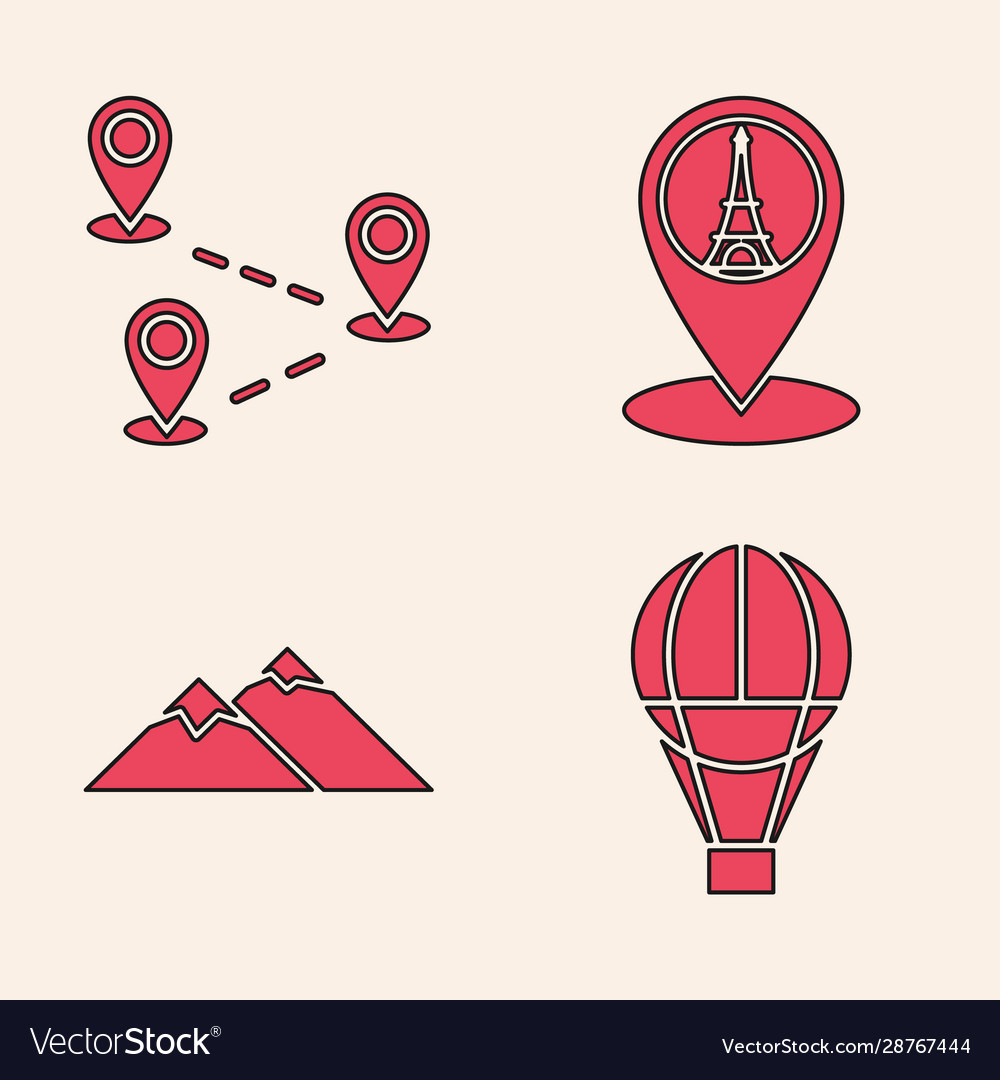 Set hot air balloon route location map pointer