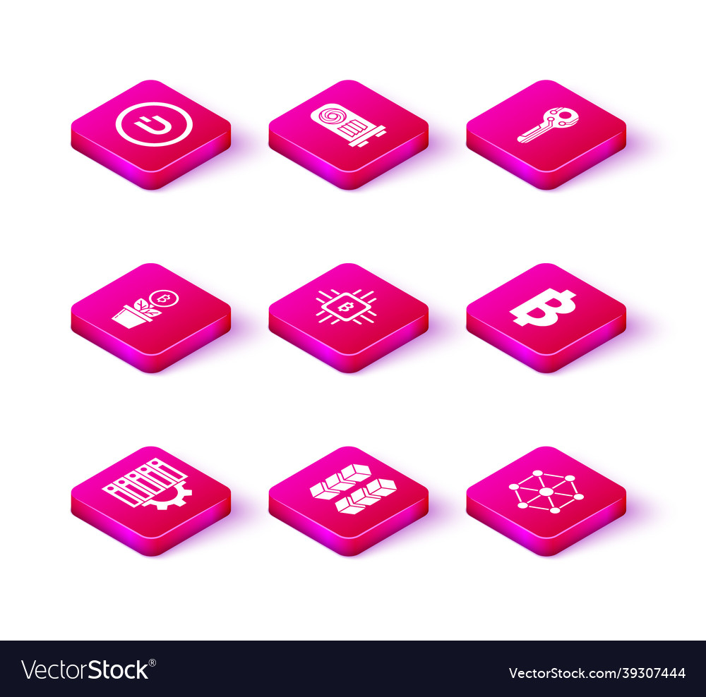Set server and gear blockchain technology vector image Set server and gear blockchain technology