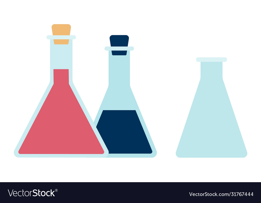 Triangular flasks with liquids icon flat