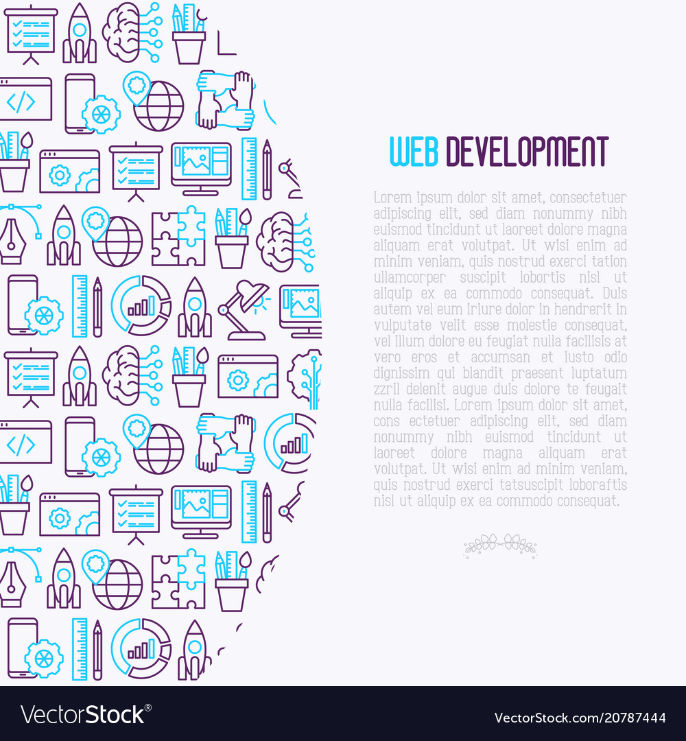 Web development concept with thin line icons vector image Web development concept with thin line icons
