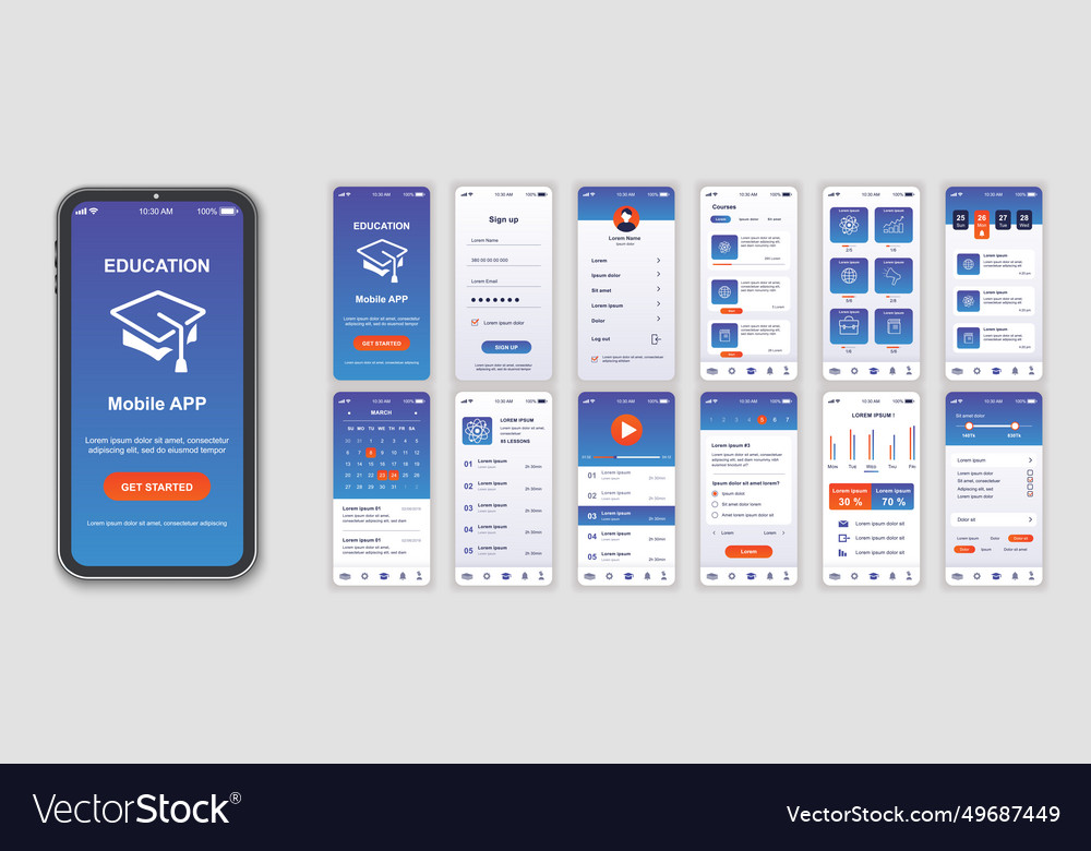 Education mobile app interface screens template Vector Image