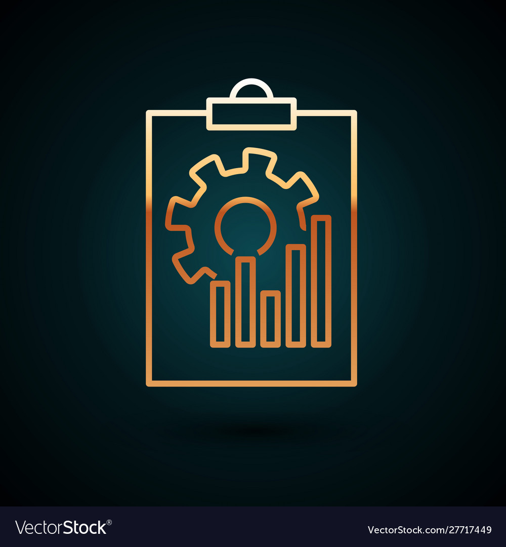 Gold line clipboard with graph chart icon isolated