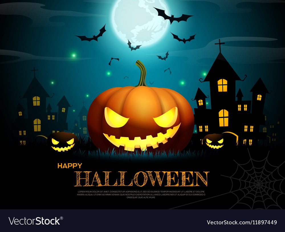 Halloween Pumpkin Fullmoon Horror Background Vector Image