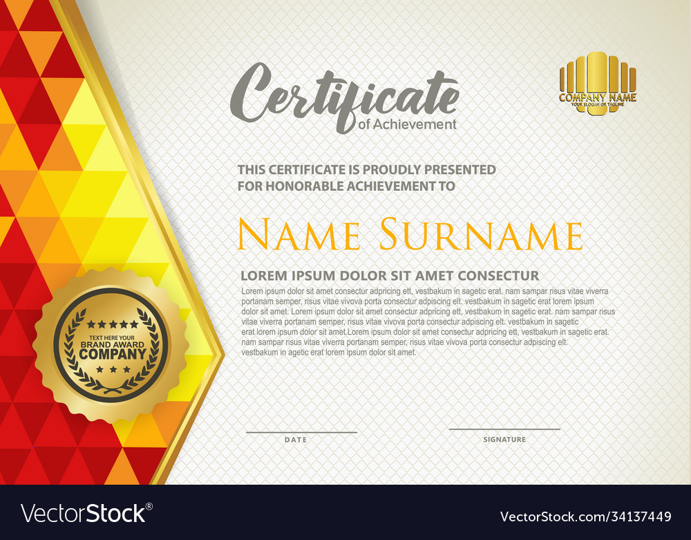 Horizontal certificate template with triangle Vector Image Horizontal certificate template with triangle