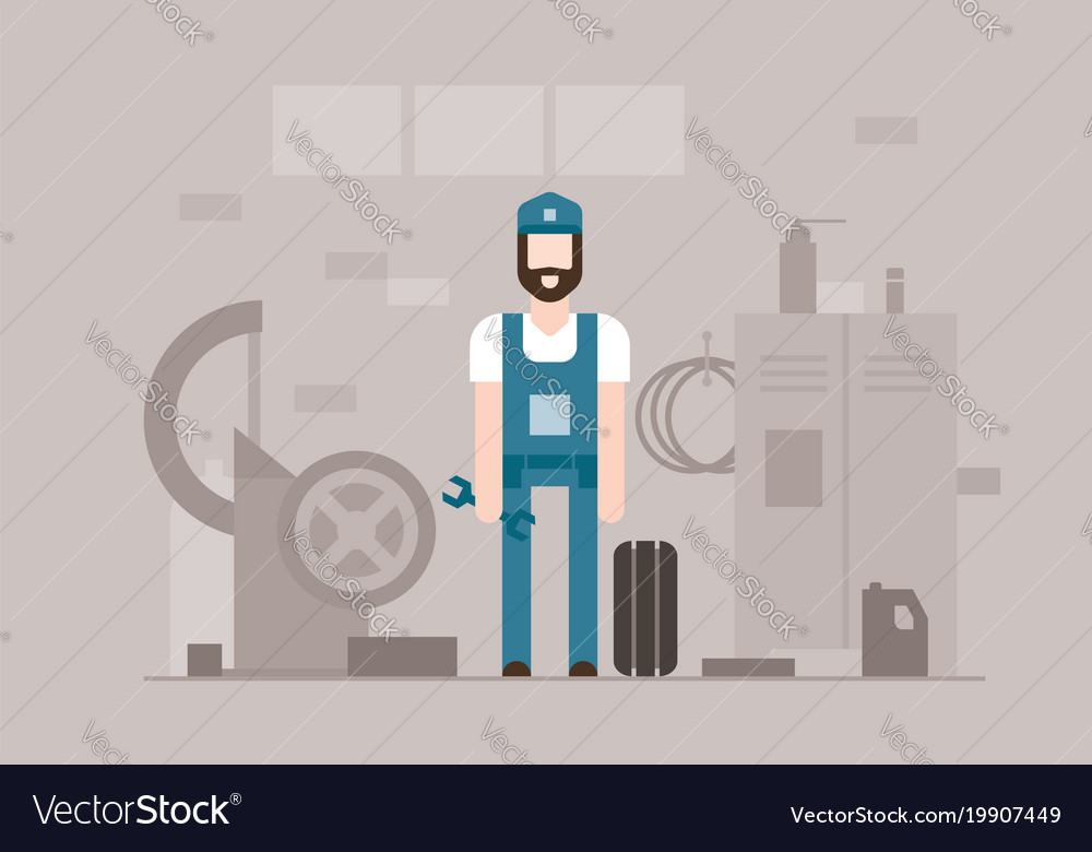 Motor mechanic at work - modern flat design style Vector Image