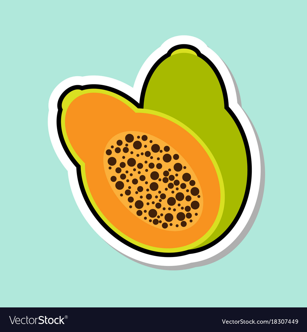 Papaya sticker on blue background colorful fruit